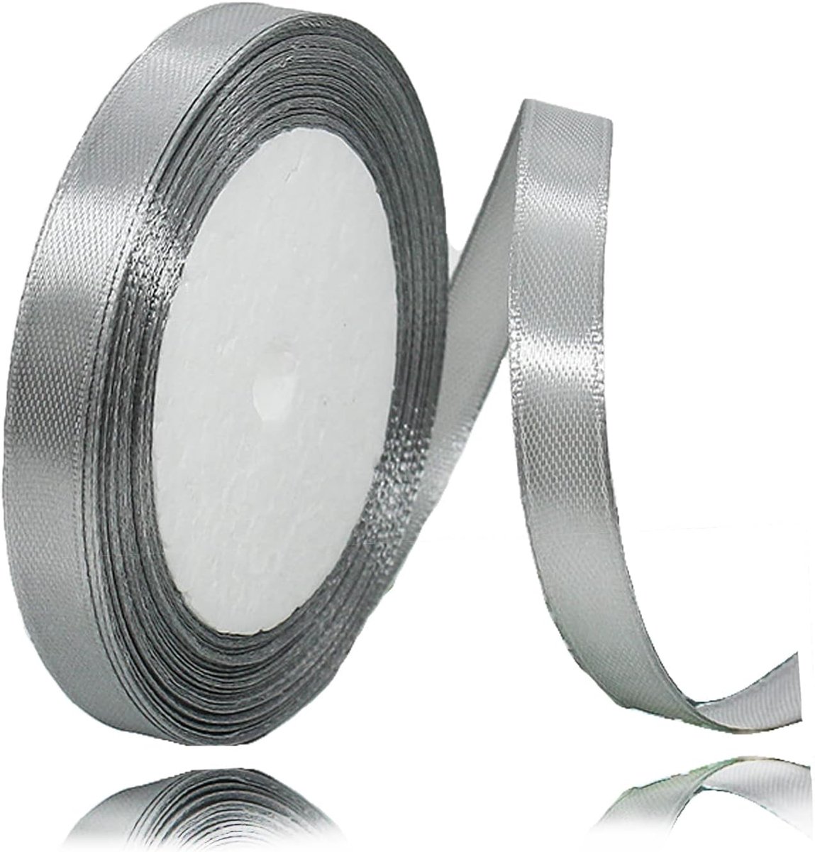 lint, 10 mm x 23 meter, zilver, effen kleur, stof, zijden lint voor knutselen, geschenkverpakking, bruidsboeket, bloemstuk, strikken maken, ballonnen, taartdecoratie en babyshower
