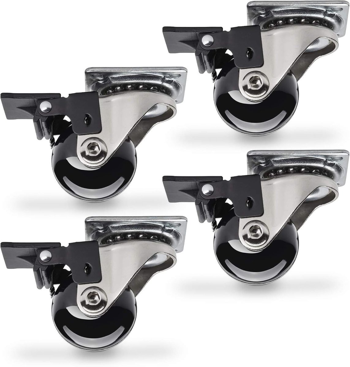 4 stuks Zwenkwiel Swift, zwart, diameter: 35 mm, met vastzetter, belastbaar tot 35 kg