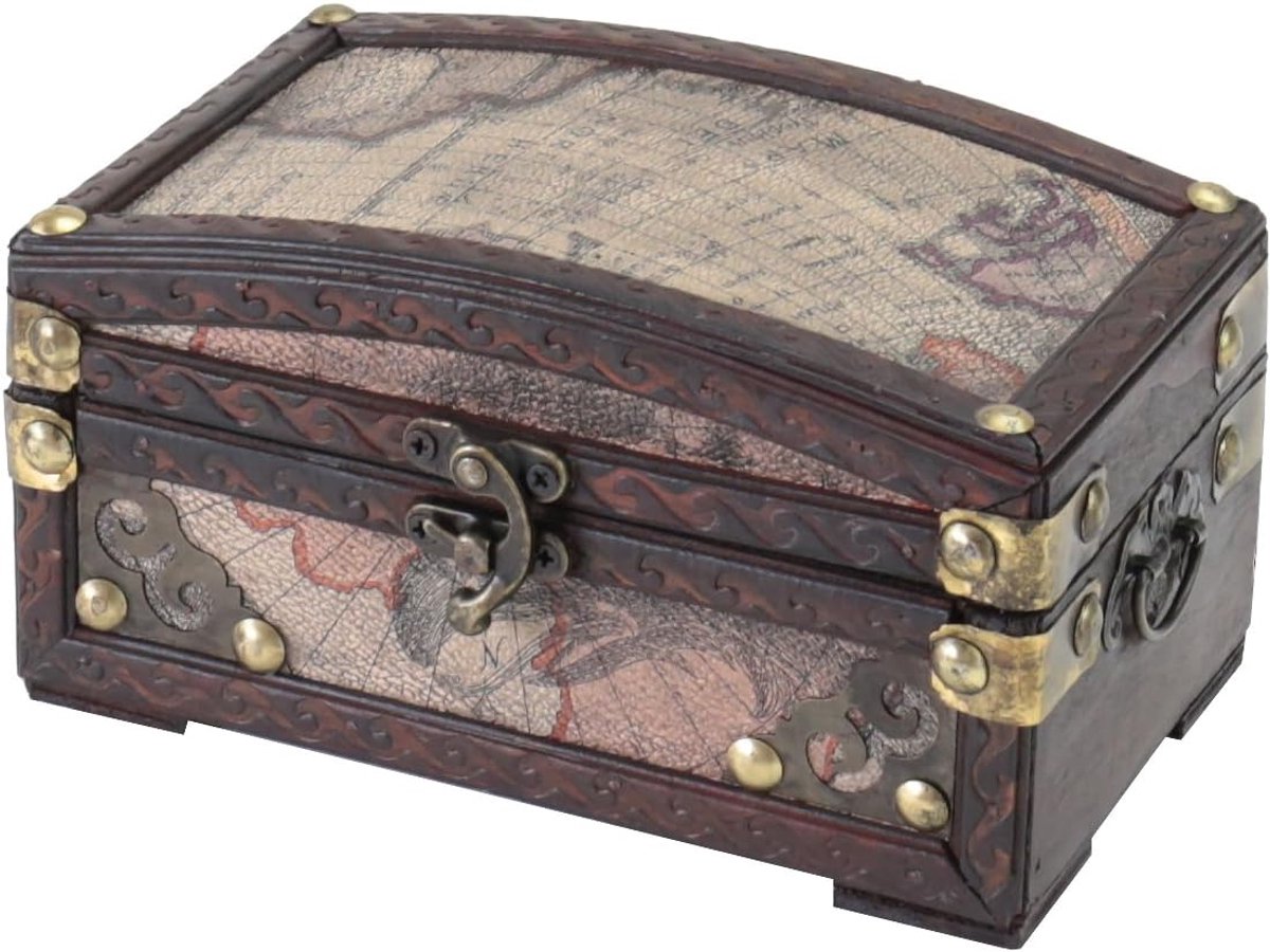 Sieradendoosje van hout, kleine schatkist met decoratief vintage slot voor het opbergen van sieraden of als cadeau-idee voor verjaardag en huwelijk | Colombia | 17 x 10 x 9 cm
