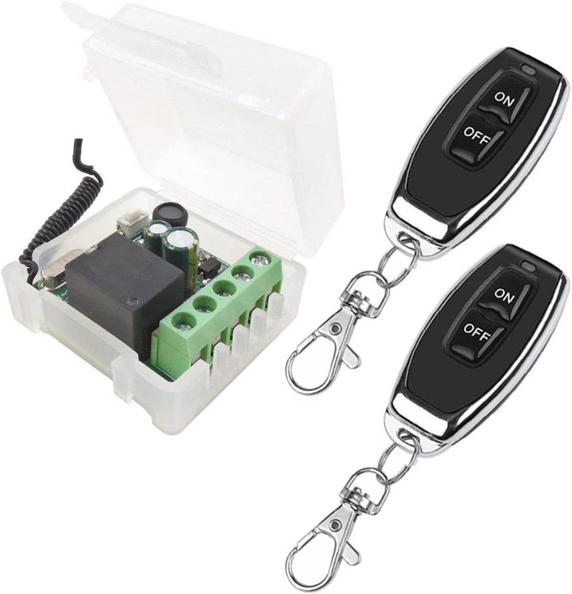 Draadloze Afstandsbediening Schakelaar 433 Mhz 220V 230V 240V 1 Kanaals Radio Control Relais Ontvanger met 2 Zenders keyfobs Potentieel-Gratis Contacten Relais Controller