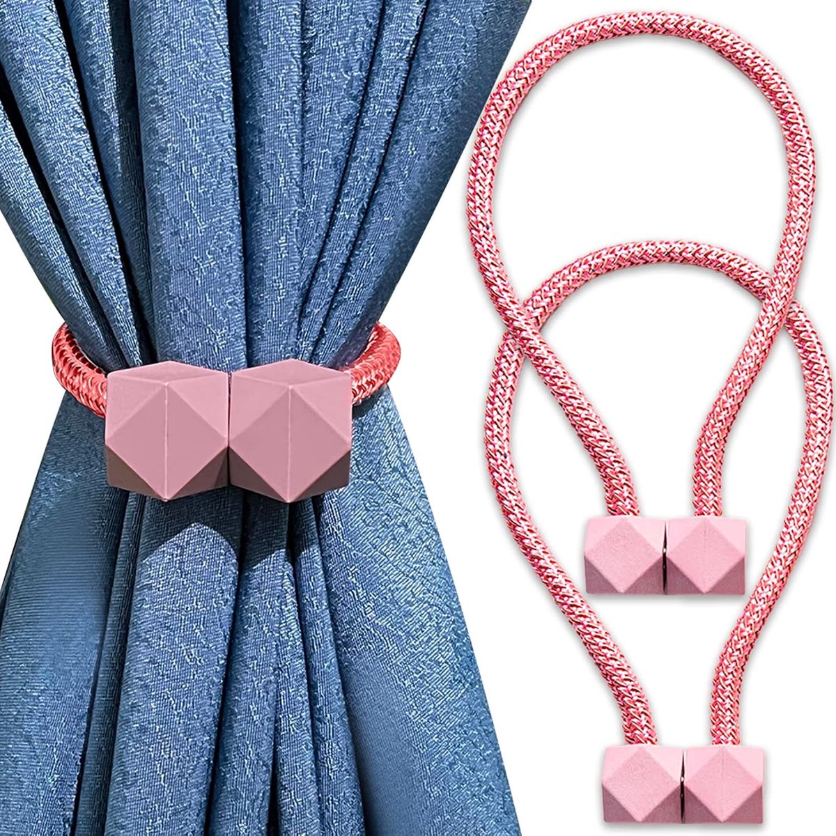 Gordijnhouders 2 Pack - Magnetisch - Roze - Decoratieve raambekleding voor binnen en buiten - ShopVlot