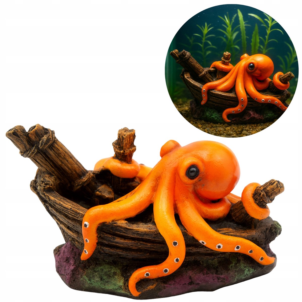 Merkloze Aquariumdecoratie: Octopus op Scheepswrak, 13cm