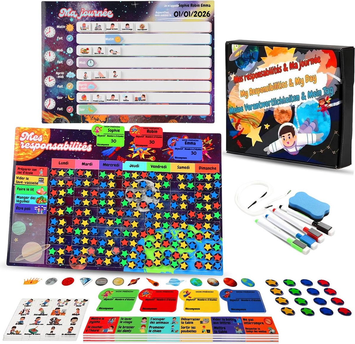 Beloningsbord voor kinderen - Magnetisch bord met 280 magneten - Stimuleer goed gedrag - ShopVlot