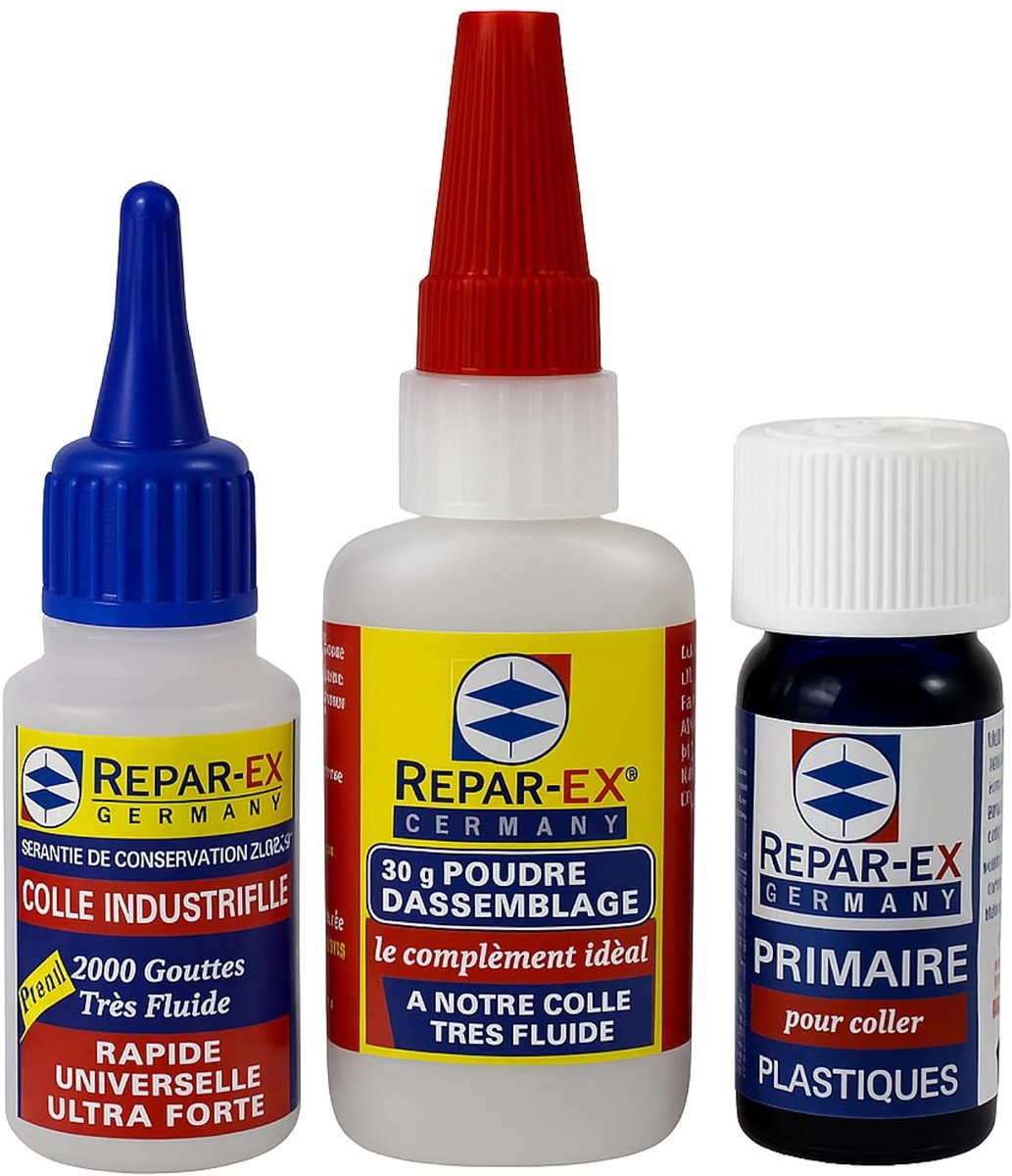 Bricolagepro set van professionele lijm Repar-ex 20 g - montagepoeder 30 g - primer voor moeilijke kunststoffen - ShopVlot