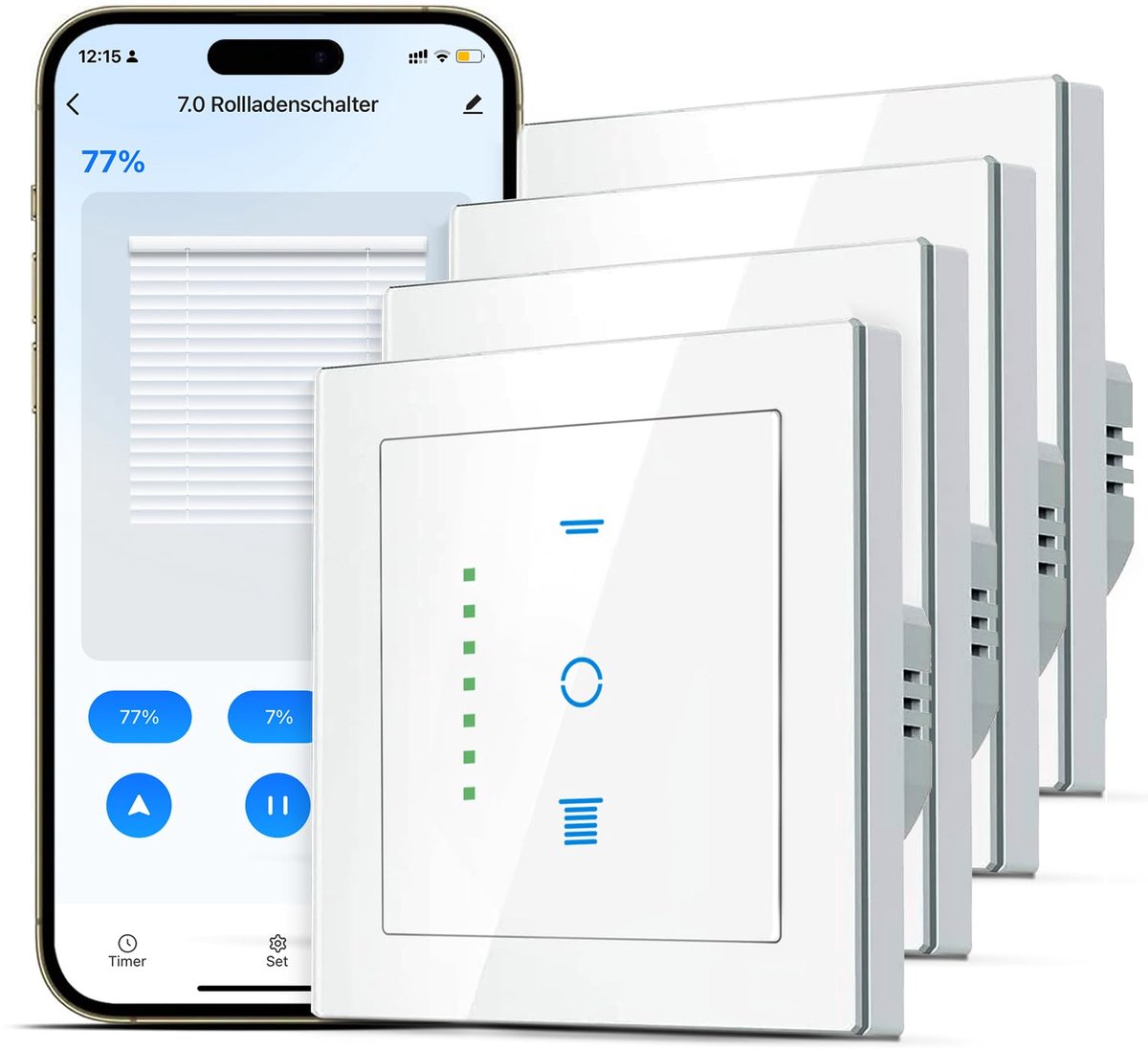 WLAN rolluik schakelaar - 80 x 80 mm wit - 4 stuks - smart home bediening van rolluiken en zonwering - ShopVlot