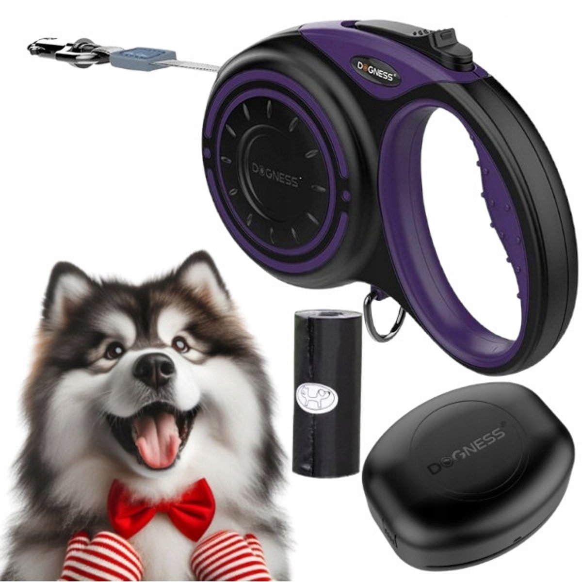 Automatische Hondensnoer Dogness 5m (L) tot 36kg met Poepzakhouder