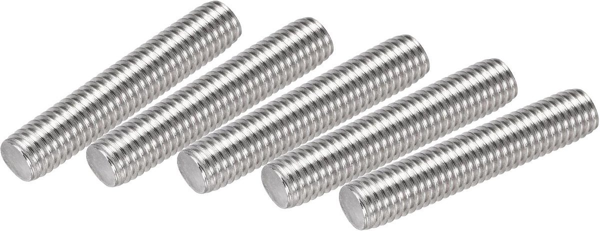 Sourcing map 5 stuks M10 x 50 mm volledige stang 304 roestvrij staal rechtse schroefdraad, M10-1,5 schroefdraad helling