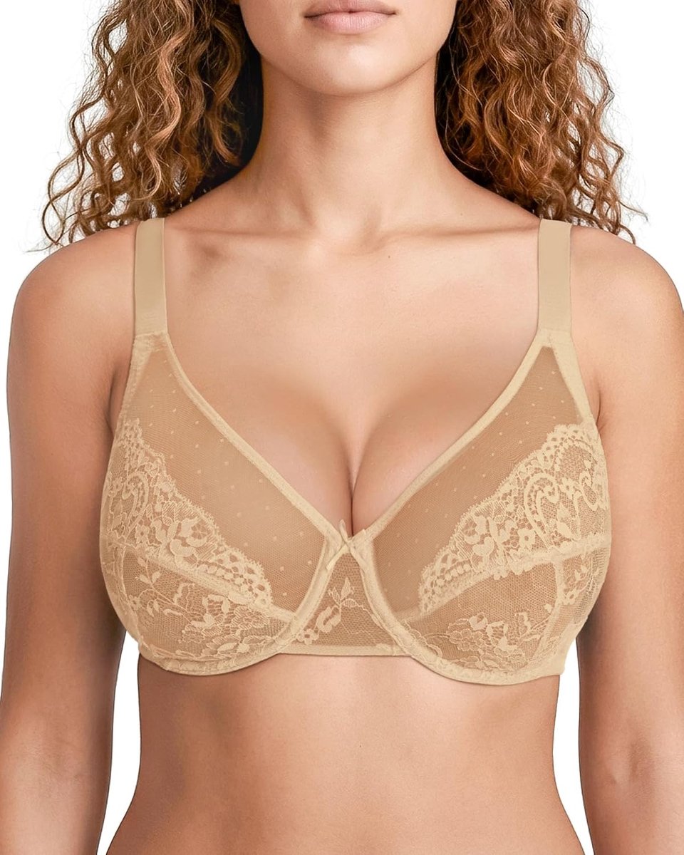 Fairy Beha voor grote borsten, kanten beha met beugel, grote maten, transparant net, comfortabel, ondersteunend, dagelijks gebruik
