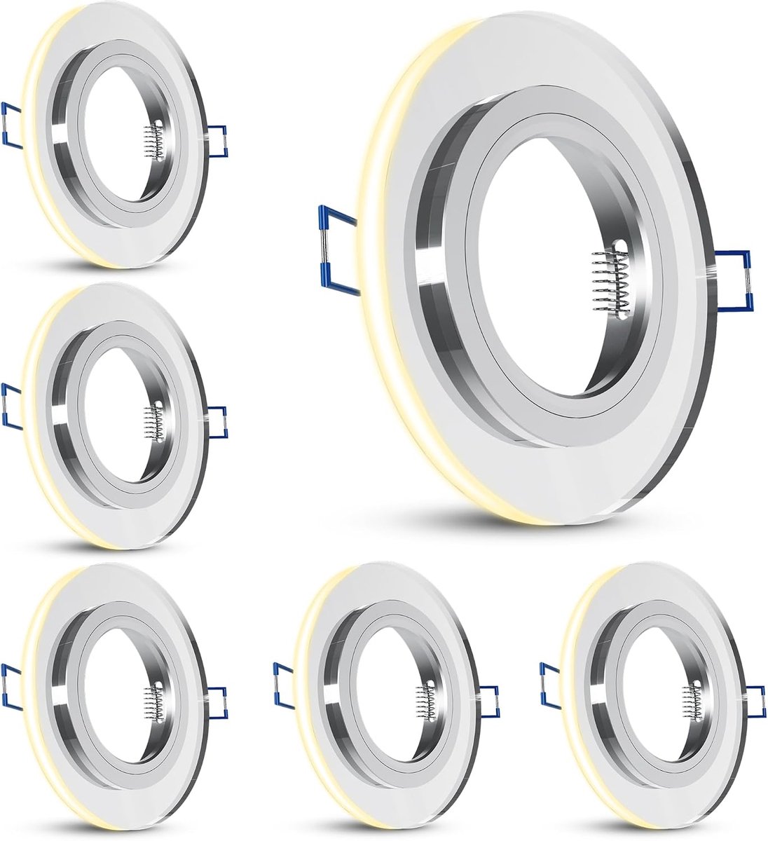 Inbouwspot, rond, zilver, met led-ring, 6 stuks GU10 glazen plafondspots, compatibel met ledmodule, woonkamer en hal