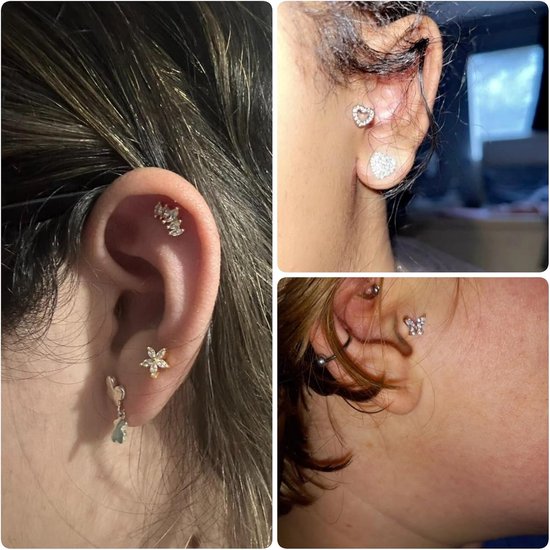 3 stks Platte Terug Helix Tragus Bars Lip Labret Studs Rvs 6Mm 8Mm 10Mm Kraakbeen Oorbel Piercing Bloem Vlinder Sieraden 16G — afbeelding 3