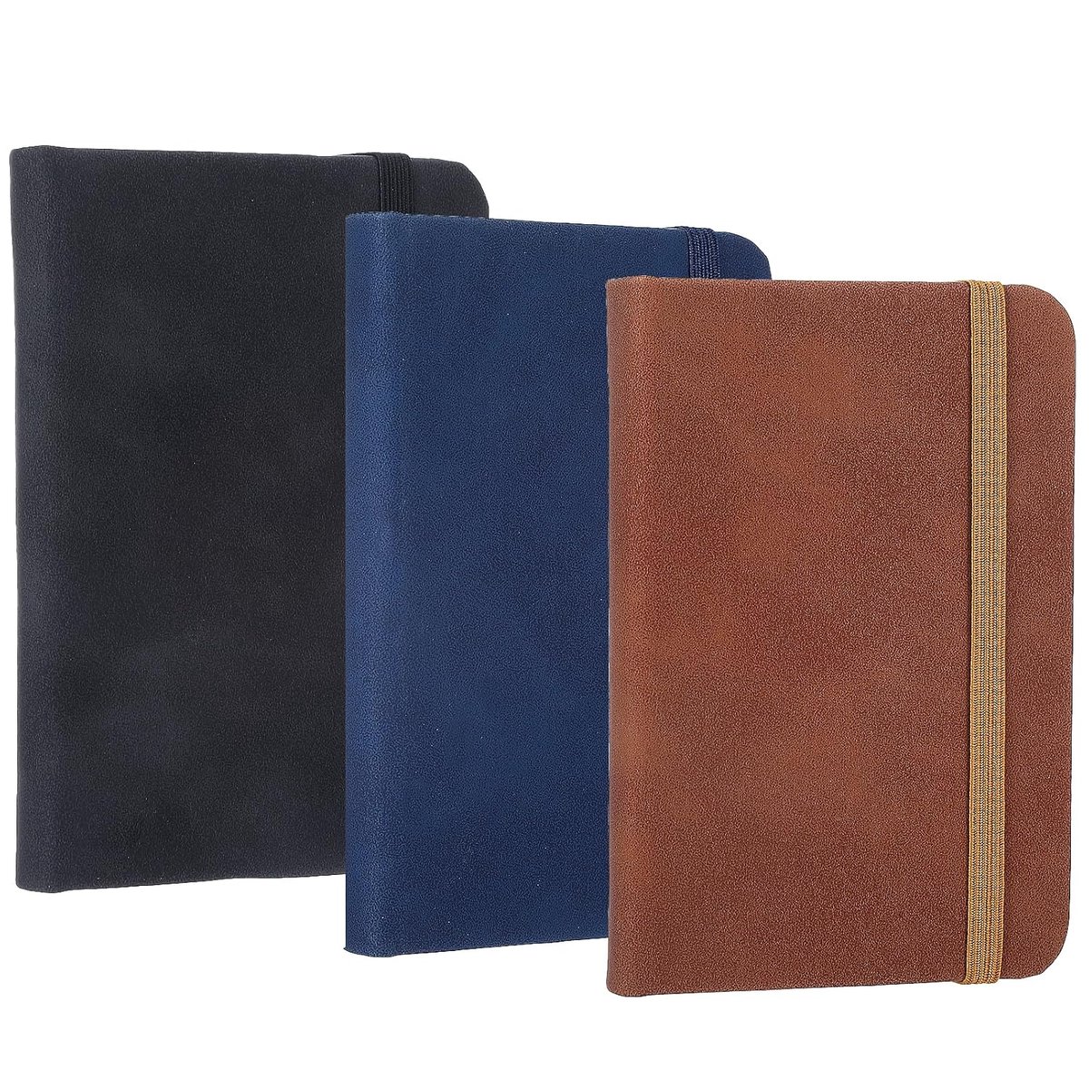 3 stuks A7 lederen notitieboek klein notebook pocketboek klein gelinieerd paperback mini met elastiek bladwijzer klein met register voor school, reizen, studeren (3 kleuren)