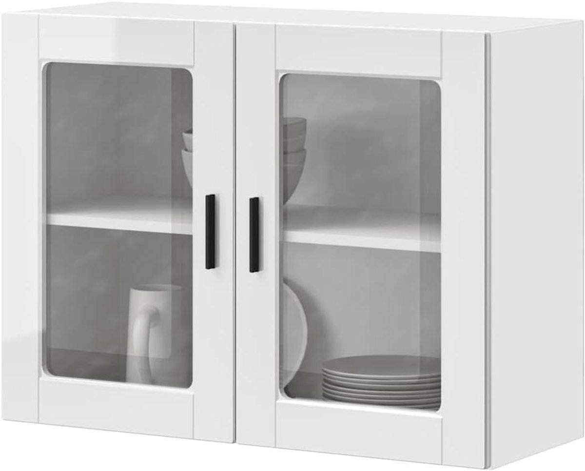 Keukenhangkast Glasdeur - Wandkast Keuken - Keukenspullen Opbergen - Hoogglans Afwerking - 80 x 31 x 60 cm - Wit
