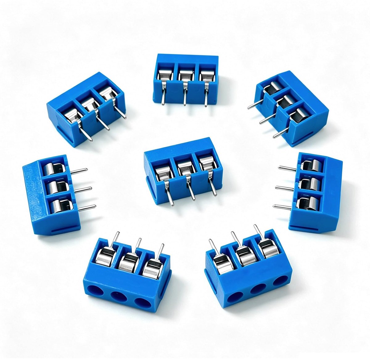 100 stuks blauwe 3-pins PCB Mount Schroef Terminal Block Set, 5,08 mm Pitch PCB Schroefklemblok Connectors (10A / 300V)