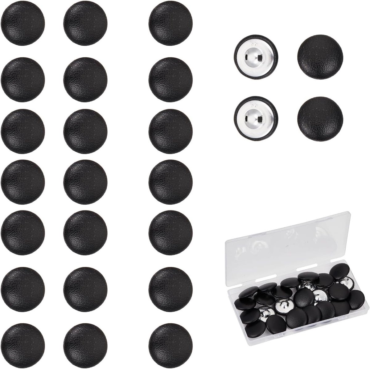 Knopen met zwarte PU-lederen bekleding, ronde naaiknopen 28 mm, accessoires van kunstleer met schacht om op gestoffeerde meubels te naaien voor elegante jurken en jeans