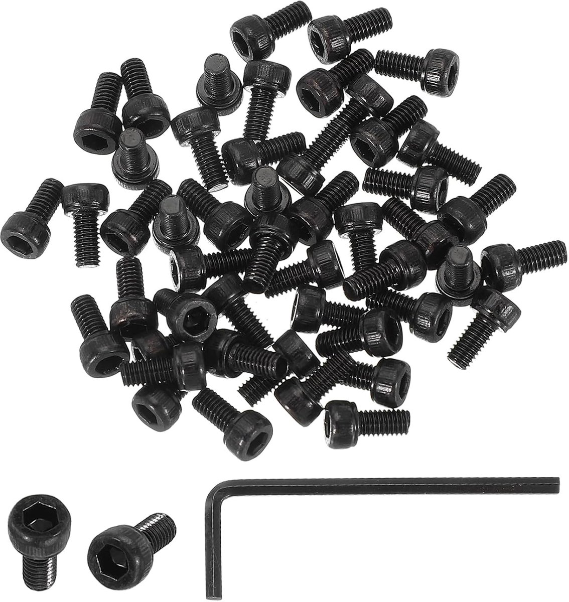 M3 x 6 mm zeskantschroeven met binnenzeskantkop, verpakking van 50 stuks, 12,9 graden koolstofstaal, zeskantschroef met inbussleutel, zwart