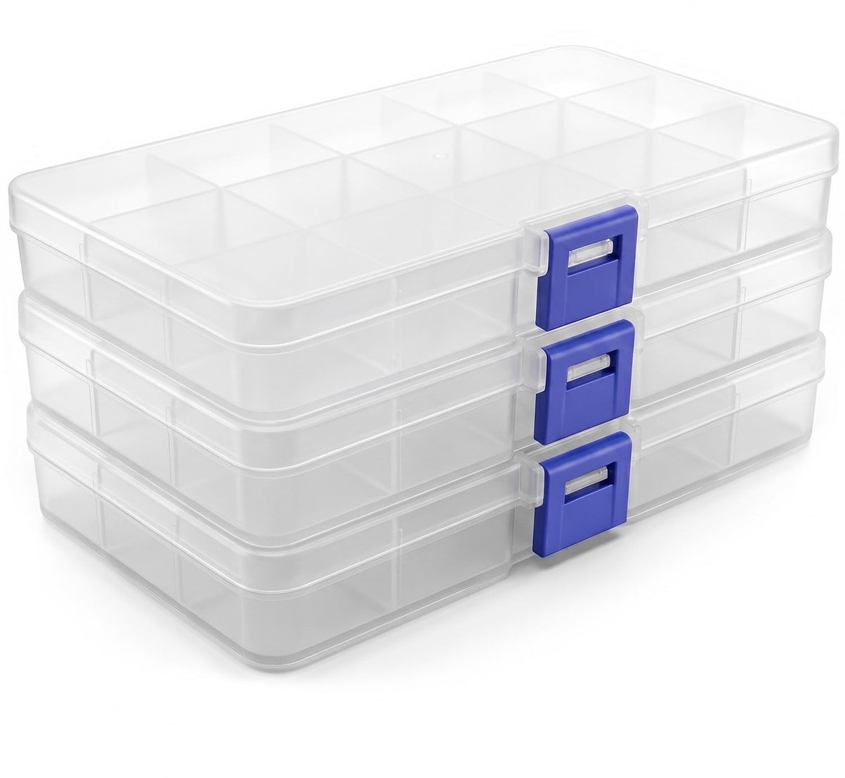 Sortabox set 3-delig 15 vakken 17,4x10x2,3cm - kunststof organizer - verstelbare vakken voor sieraden en kralen - SnelShoppen