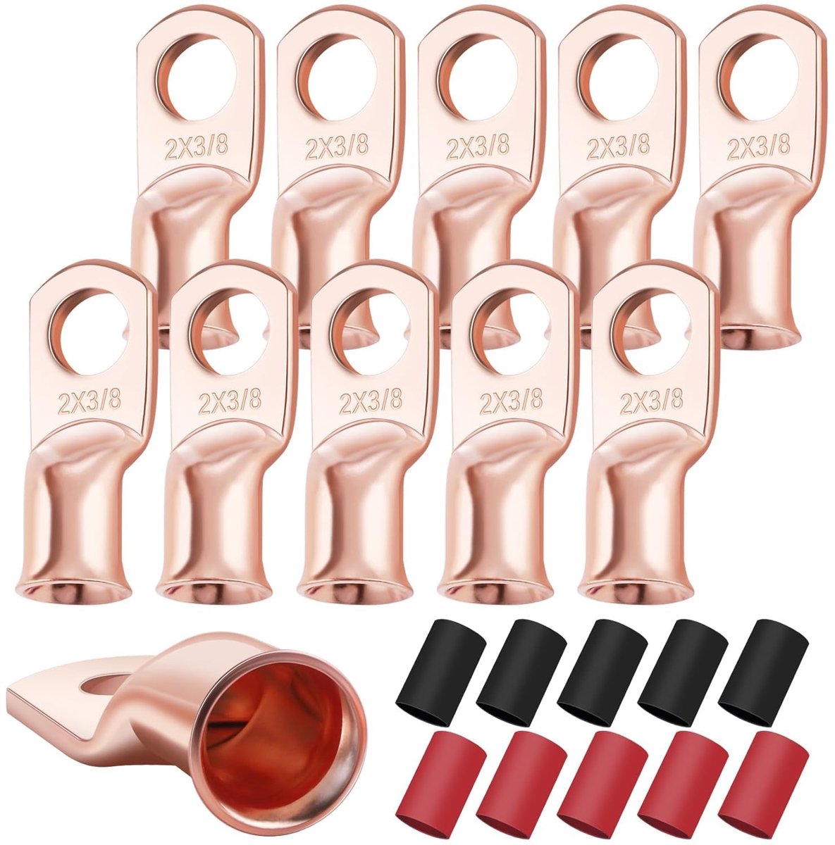 10 STKS 2 AWG-3/8 Heavy Duty Batterij Lugs met 3:1 Krimpkous, Ring Terminals Batterij Kabel Uiteinden Koperen Oogjes Elektrische Batterij Connectoren