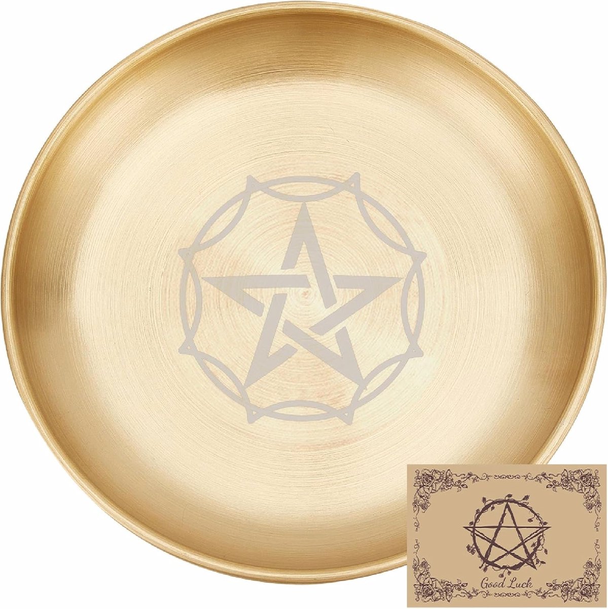 Stern Pentagramm Gebedsritueelplaat Roestvrij staal Gouden Offerbak Platte Ronde Dienblad Gebedsofferschaal Kaarsenhouder Sieradenschaal Voor Wierook Wierookvat Meditatie 14x14cm