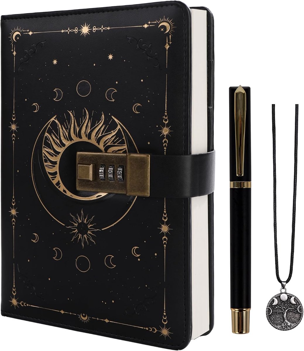 Dagboek met Slot, Vintage Sun Journal met Slot voor Vrouwen Mannen, A5 Navulbaar Notitieboek met Slot om te Schrijven, 224 Genummerde Pagina's