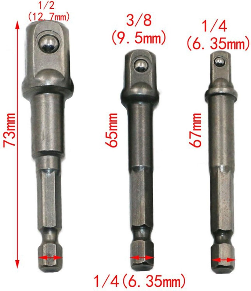 3 STKS Socket Bit Adapter Boren Extension Bar Convertor Draait Power Boor Schroevendraaier Hex Schacht In Moer Driver 1/4 "3/8" 1/2"