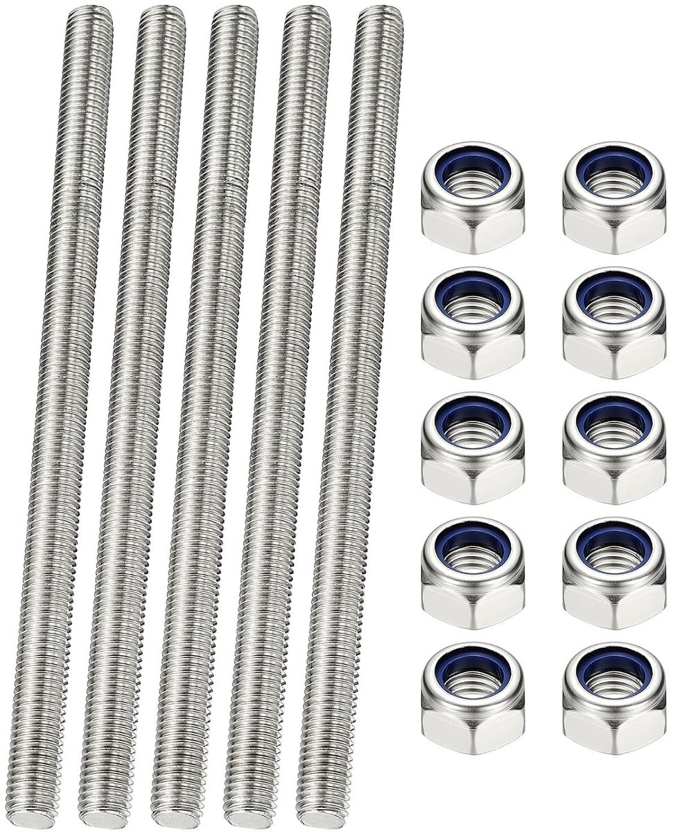 5 stuks volledige schroefdraadstang M6 X 180 mm 304 roestvrij staal rechtse schroefdraad lange schroefdraadstang met moeren voor buisklemmen hangers U-bouten