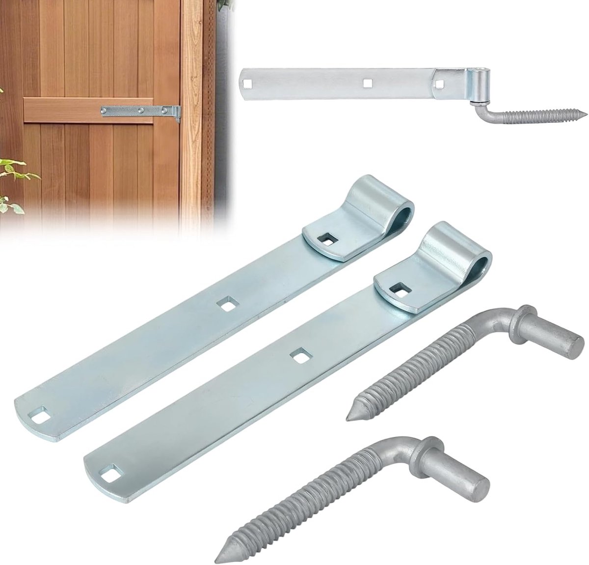Laadband met sluitringen, 300 mm, 2 x deurscharnieren, zink bandscharnier, 300 mm (12 inch), gegalvaniseerd, voor deuren/poorten/houten deur/hekken (A)