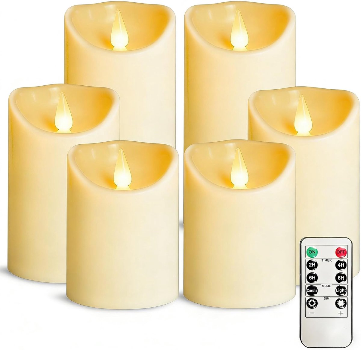 Plastic Vlamloze Batterij Kaarsen - Led Batterij Kaarsen Set van 6 Ivoor D3 H4 5 "6" Aangedreven Outdoor Kaars met Afstandsbediening en Timer Elektrische Nep Flickering voor Decoratie Party