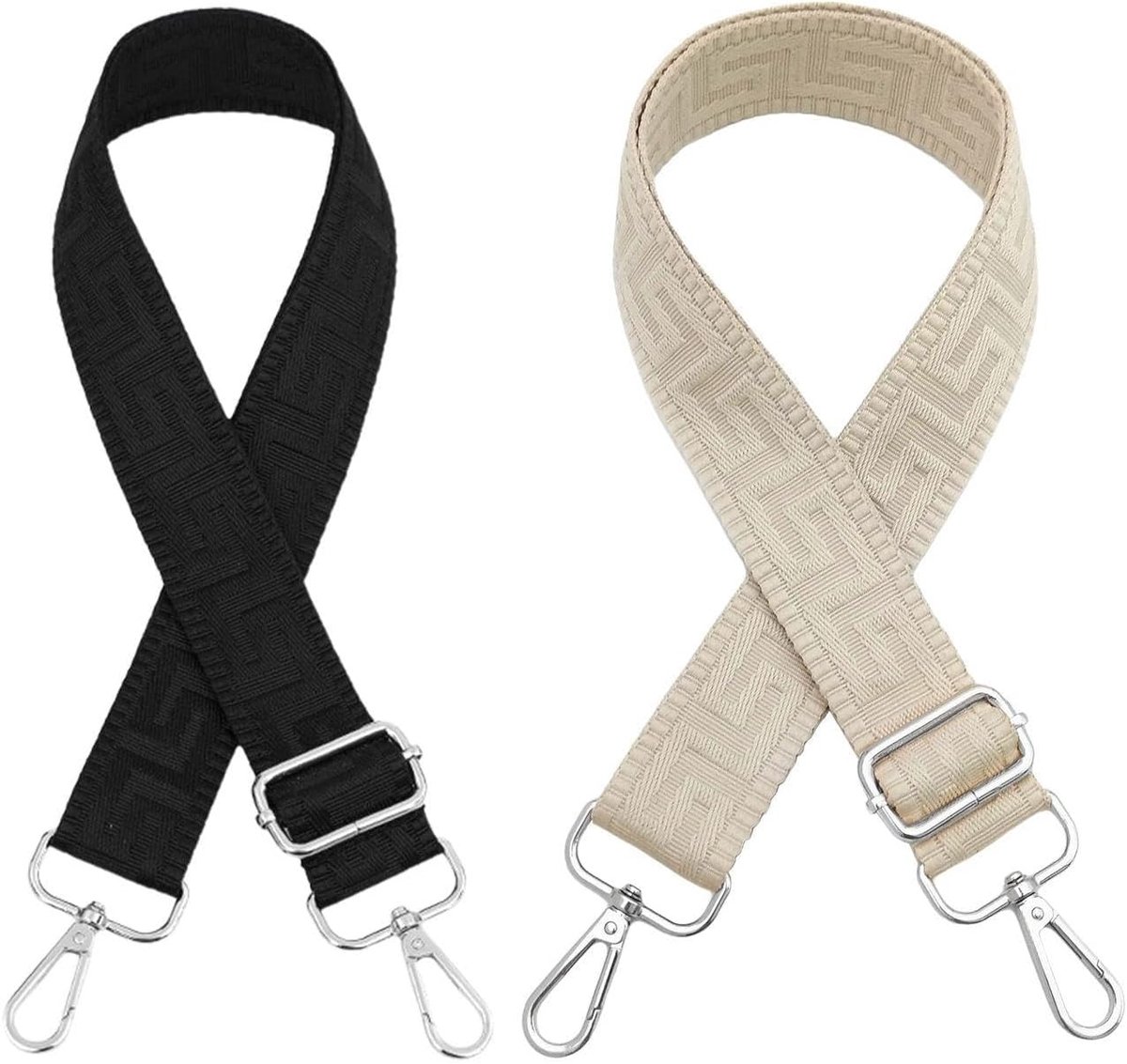 2 stuks eenvoudige schouderbanden, verstelbare polyester schouderbanden, tas-accessoires, zwart, crème, gebroken wit, etnische stijl, multifunctioneel
