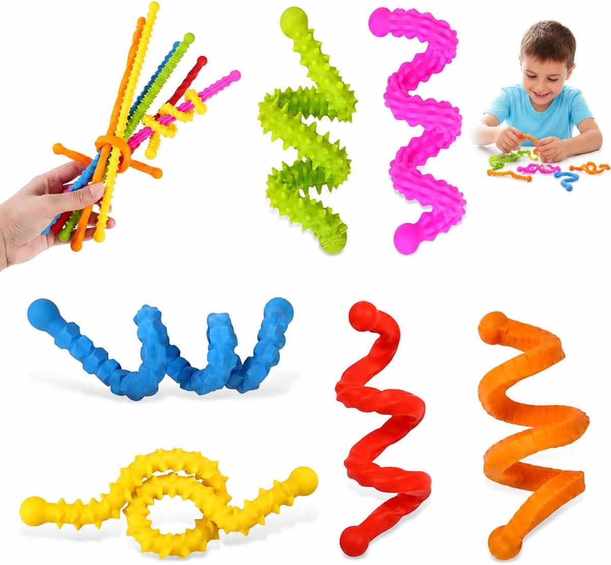 6 stuks siliconen fidget sticks – buigbare, stille sensorische speeltuigen voor ADHD & autisme, ideaal voor concentratie, stressvermindering en discreet gebruik op reis, op kantoor of thuis