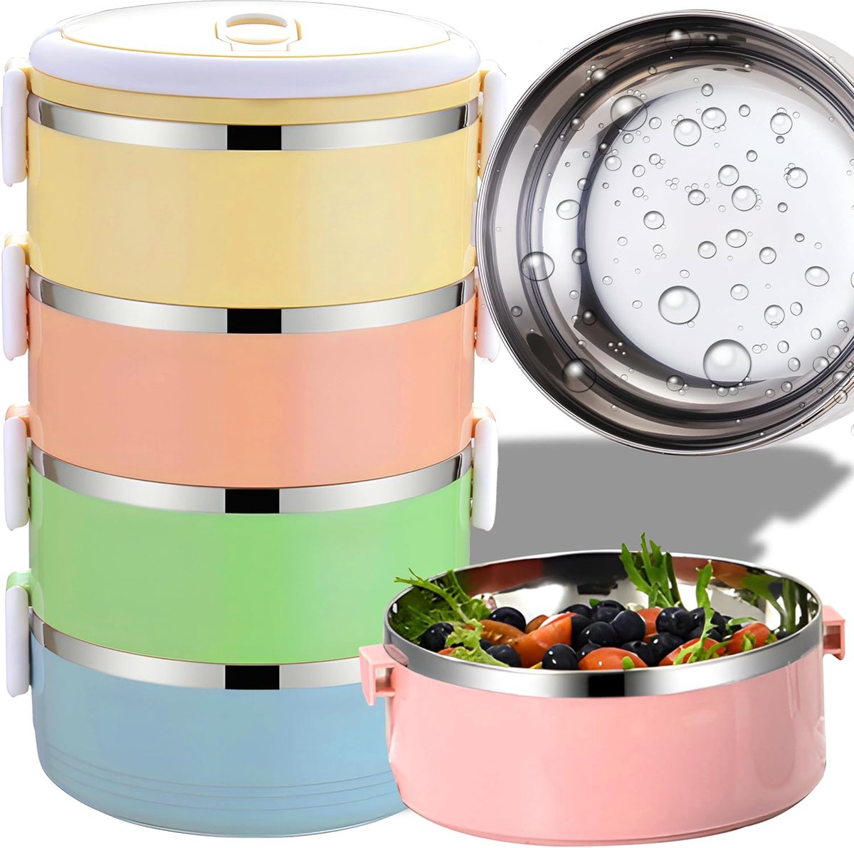 Lunchbox Thermische Roestvrij Staal Draagbare Broodtrommels Voedselcontainer Handgreep Lekvrij Container voor Student Kantoor Workers 4 Lagen