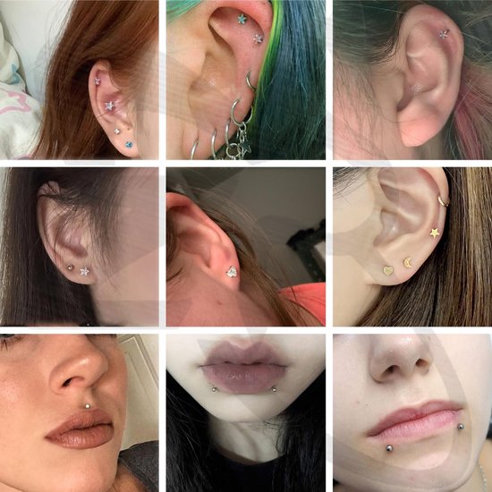 12Pcs 16G/18G Rvs Lip Piercing Sieraden Interne Draad Labret Studs Tragus Helix Conch Kraakbeen Oorbellen Stud Earring Voor Vrouwen Mannen — afbeelding 2
