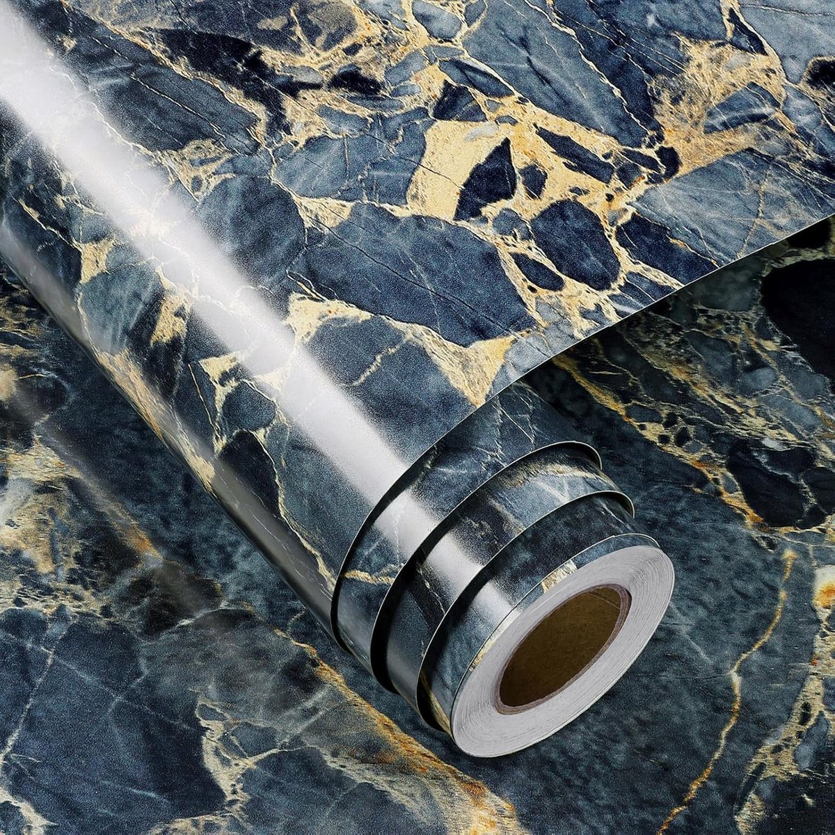 60CMx5M Blauwe Self-adhesieve Tapijt Keuken Marmer Folie Badkamer Waterdicht Self-adhesieve Folie Marmer Tafel Keukenwerkblad Donkerblauw en Goud Lijmfolie Meubels Keuken Marmeroptiek Blauw