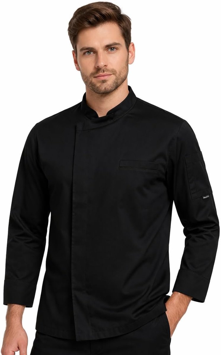 LS koksjas, uniseks, koksjas voor dames en heren, zwart/wit, professionele chef-uniform, lange mouwen