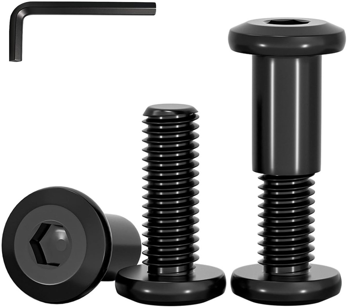 10 stuks M4x25mm Verbindingsschroeven met Busmoer Binnenzeskant | Roestvrij Staal A2 V2A 304,Zwarte Meubelschroeven en Zeshoekige Sleutel voor Meubels,Kasten en Houten Planken
