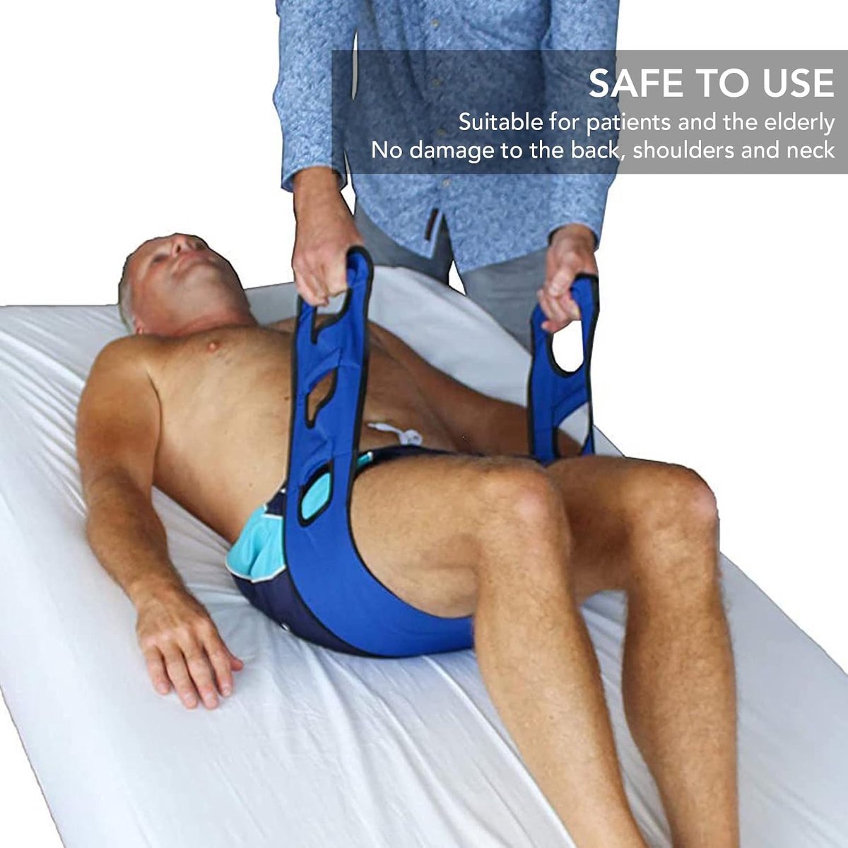 Bed Transfer Sling Nylon Verbreed Ouderen Lift Draairiem met Gewatteerde Handvat, Transfer Nursing Sling voor Bed, Rolstoel, Auto (Blauw)