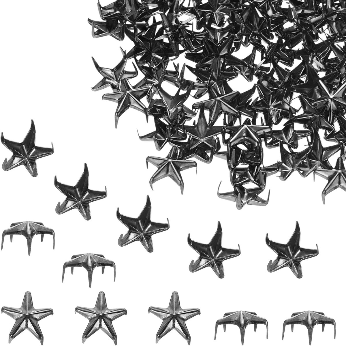 150PCS 12mm Ster Metalen Klauw Nagels Kleine 5-Klauw Zwarte Kralen Punk Handpers Hoofden Nagels Klinknagels Cap Spike Hoofd Nagel Voor DIY Lederen Kleding Tas Schoenen