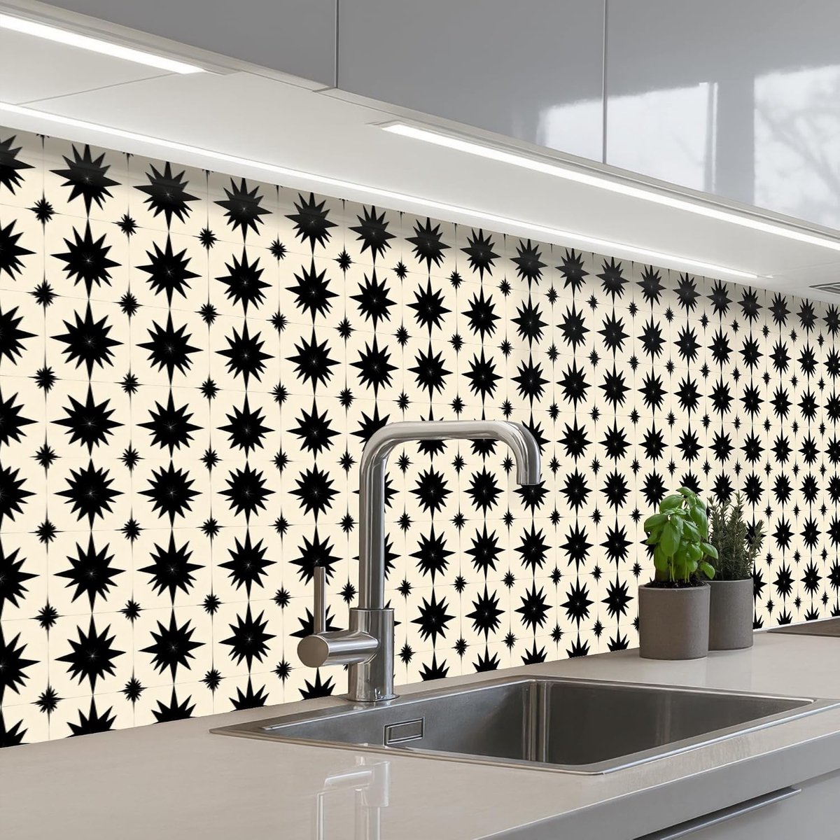 Keukenachterwand 60x250 cm zelfklevend keuken decoratie accessories home kitchen spatscherm Stervormen - Geometrisch - Zwart