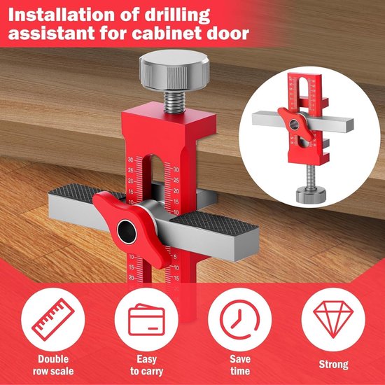 Jig, Aluminium Legering Deurscharnier Positioneringsgereedschap, 0-40 Mm Borddikte, met Rubberen Kussens, voor Kasten met Frameless en Gezichtsframe, Fitting — afbeelding 4