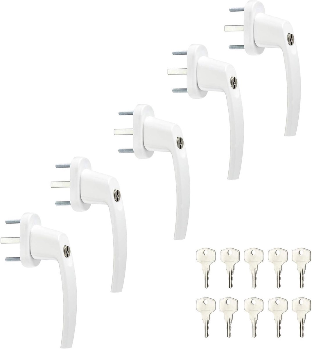 5 stuks SOTECH Raamgrepen afsluitbaar met 45° Raster 28 x 151 x 62 mm wit Aluminium incl. 2 sleutels