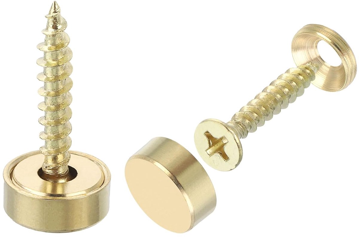 4 decoratieve messing schroeven met doppen, 12 mm spiegelschroeven voor bevestiging van meubels, goud