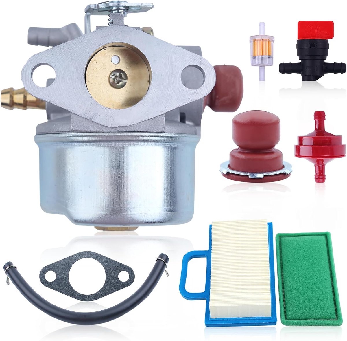 640025 Carburateur Kit voor Tecumseh OH195EA OHH55 OHH60 OHH50 OHH65 5.5HP 6.5HP 6.5HP, met Oliefilter+Universele Valve+Olie Bubble+Olieslang + Kaars, Vervanging 640014 6400014 6400025