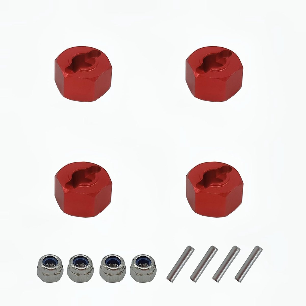 4-pack 12 mm aluminium wiel hex drive hub adapter met M4 borgmoer voor RC modelauto (rood)