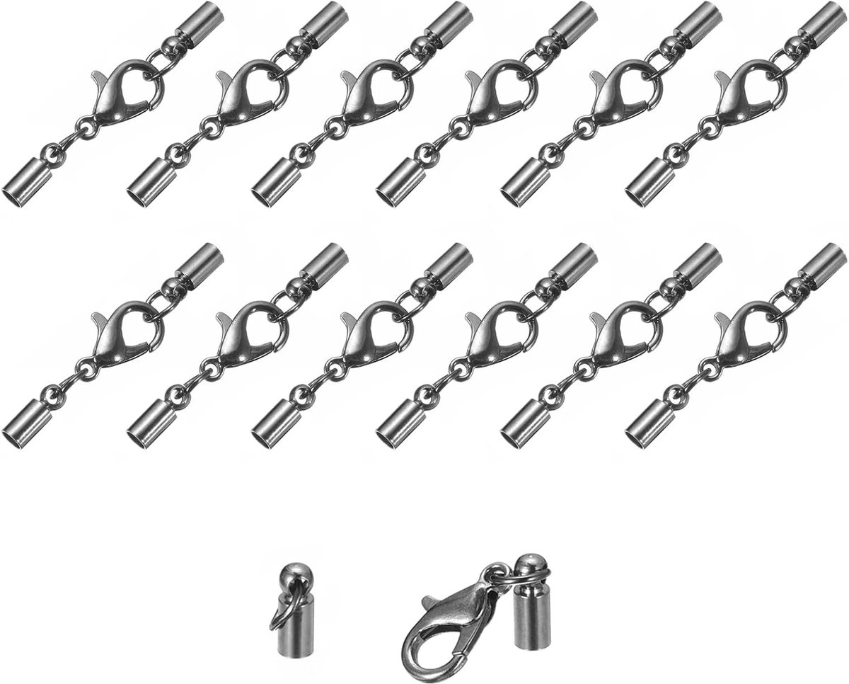 sourcing map 20 set 3 mm leren koord eindkappen met kreeftsluiting klemmen cilindereindstukken voor doe-het-zelvers maken lederen armbanden metallic zwart