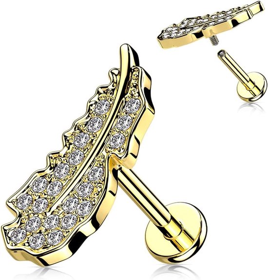 1 kraakbeen oorsteker, veer, zilver, goud, roségoud, pavé, zirkonia, heldere piercing-s chirurgisch staal, schroefsluiting, staaf, 6/8 mm lang, 8 mm, Roestvrij staal — afbeelding 3