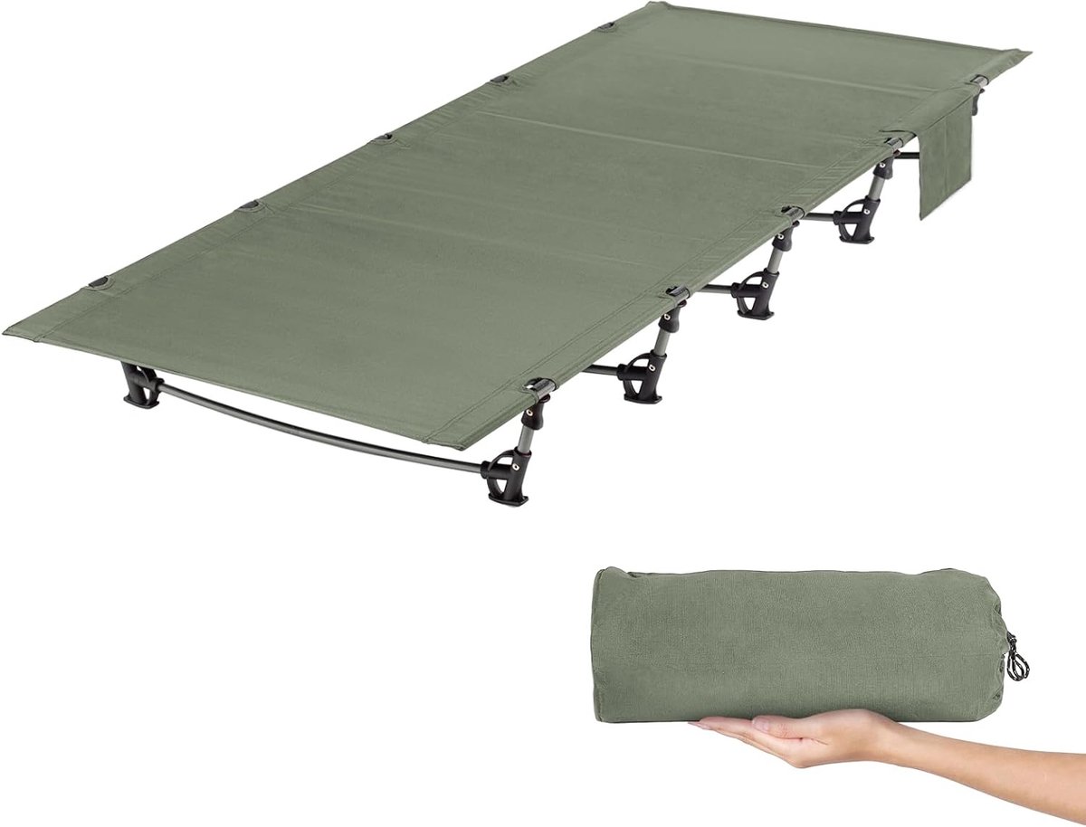 Compact opklapbed, ultralicht, draagbaar, sterk en robuust, 192 x 70 x 17 cm, maximale belasting 150 kg, voor camping, strand, reizen, klimmen, donkergroen