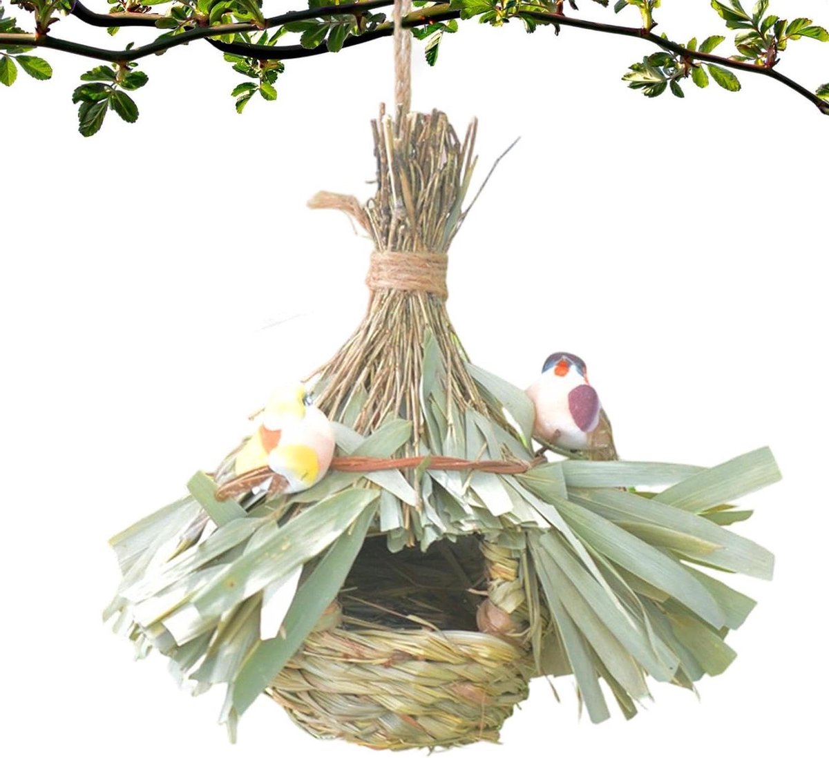 Vogelnest Kooi - Rieten Schuilplaats - Vogels Huisvesten - Handgeweven Natuurlijk - 28x28x10 cm - Bruin