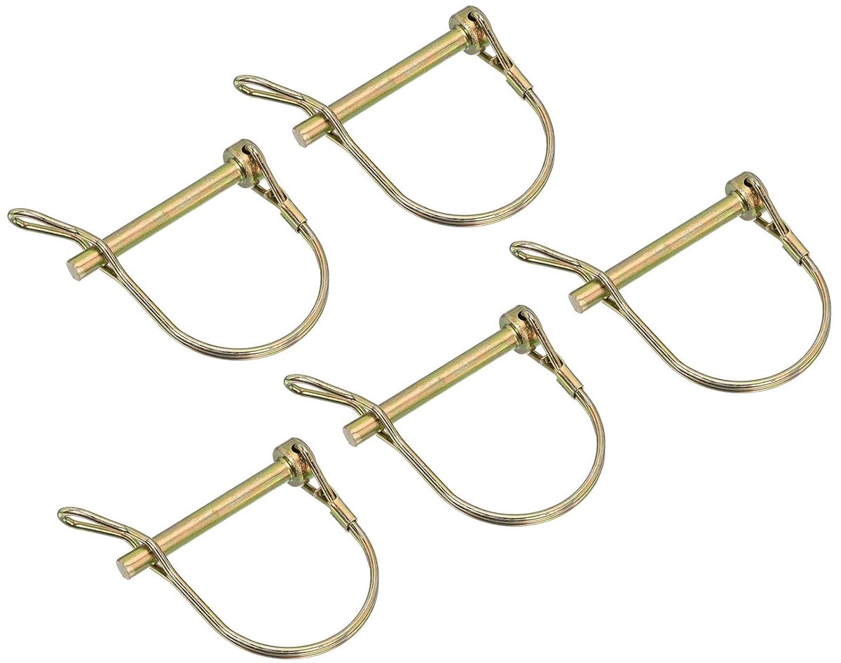 5 stuks asbeveiligingspen met oor, 1/4 inch x 5 cm trekhaak, ronde pto-pen voor boot, kajakaanhanger, tractor, wagen, goud