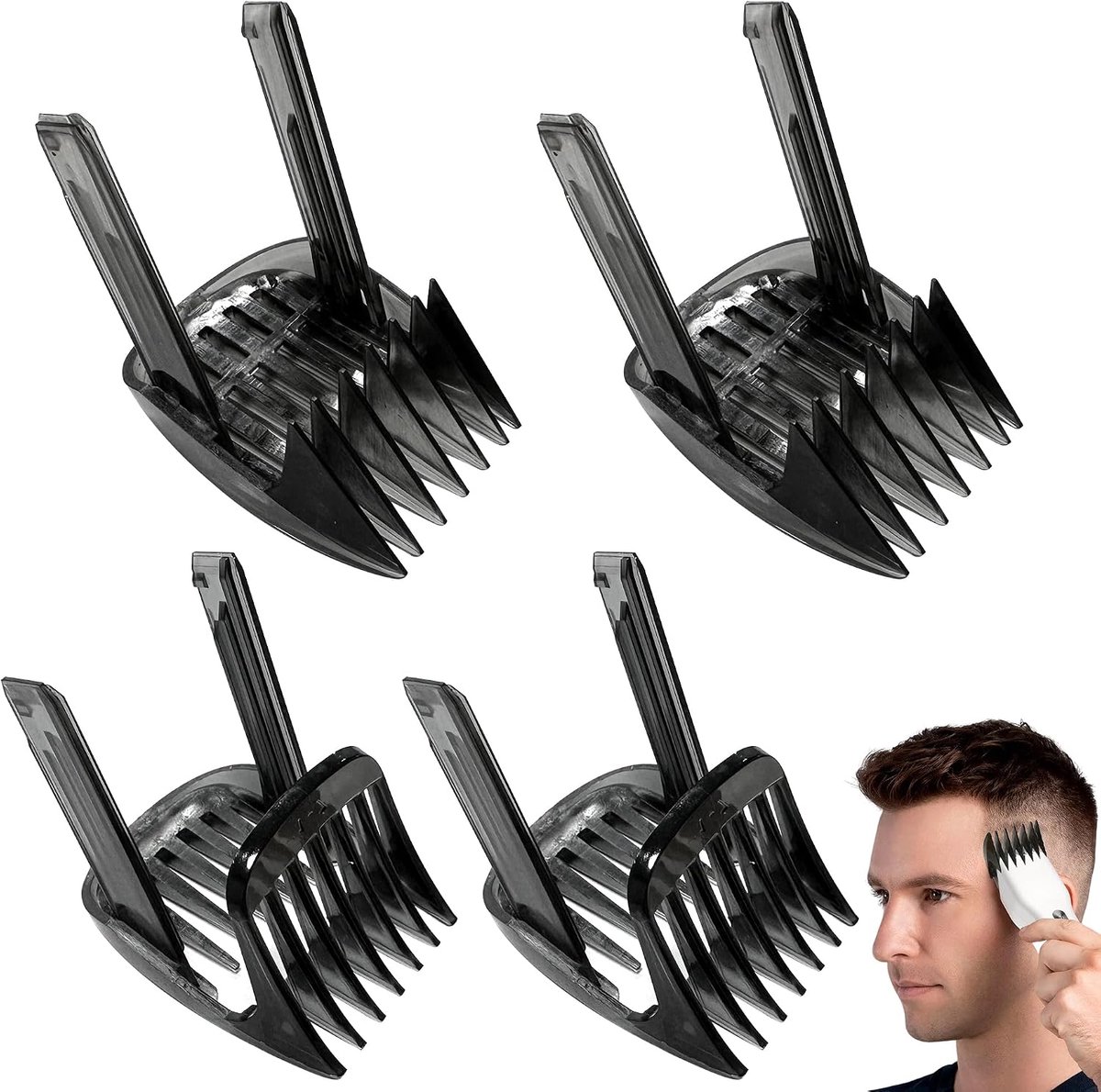 4 stuks tondeuse-opzetstukken, hoogwaardige tondeuse, kam en kamopzetstuk, lengteopzetstuk, tondeuse accessoires, compatibel met HC9450 HC9490 HC7460 HC9452 (1-7 mm + 7-24 mm)