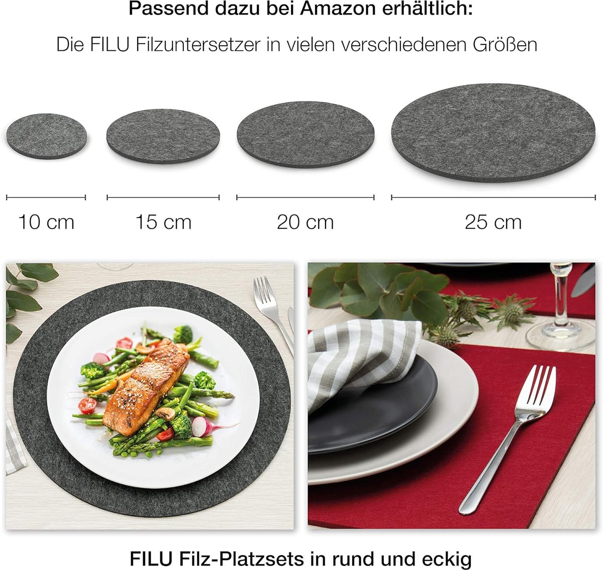 Onderzetters, rond, 15 cm, set van 4, kleur naar keuze, roze - onderzetters van vilt voor tafel en bar als glasonderzetter / drankonderzetter voor glas en glazen