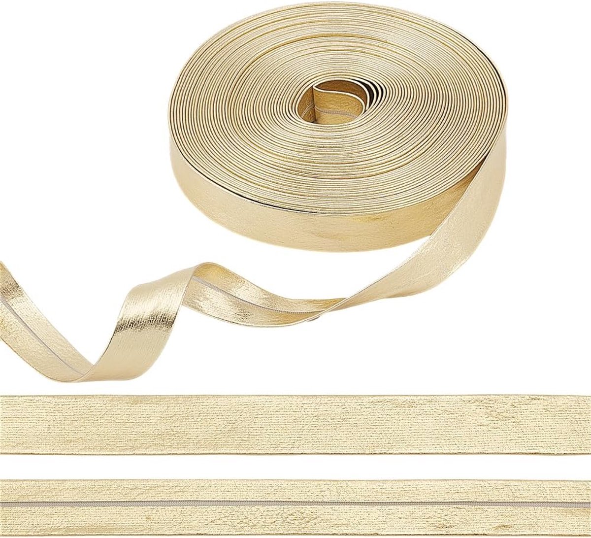 PandaHall Gouden lederen bekleding, vouwband, dubbelzijdige riem, gouden biaisband, kerstlint, metallic platte strips, 15 mm breed, voor doe-het-zelf kerstkleding, naaien, knutselen, decoratie, 9 m